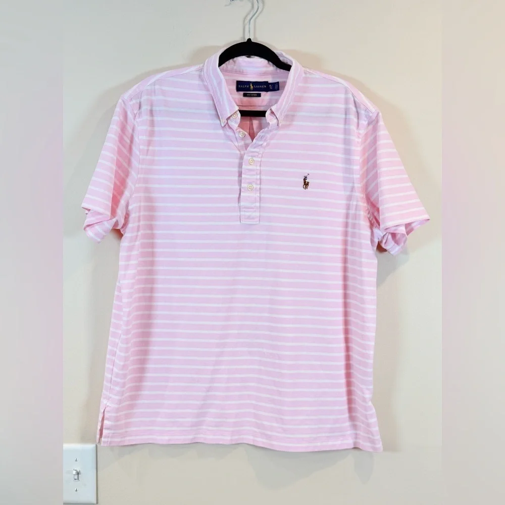 🔥Polo Ralph Lauren Light Pink Striped Polo Shirt Size XL🔥